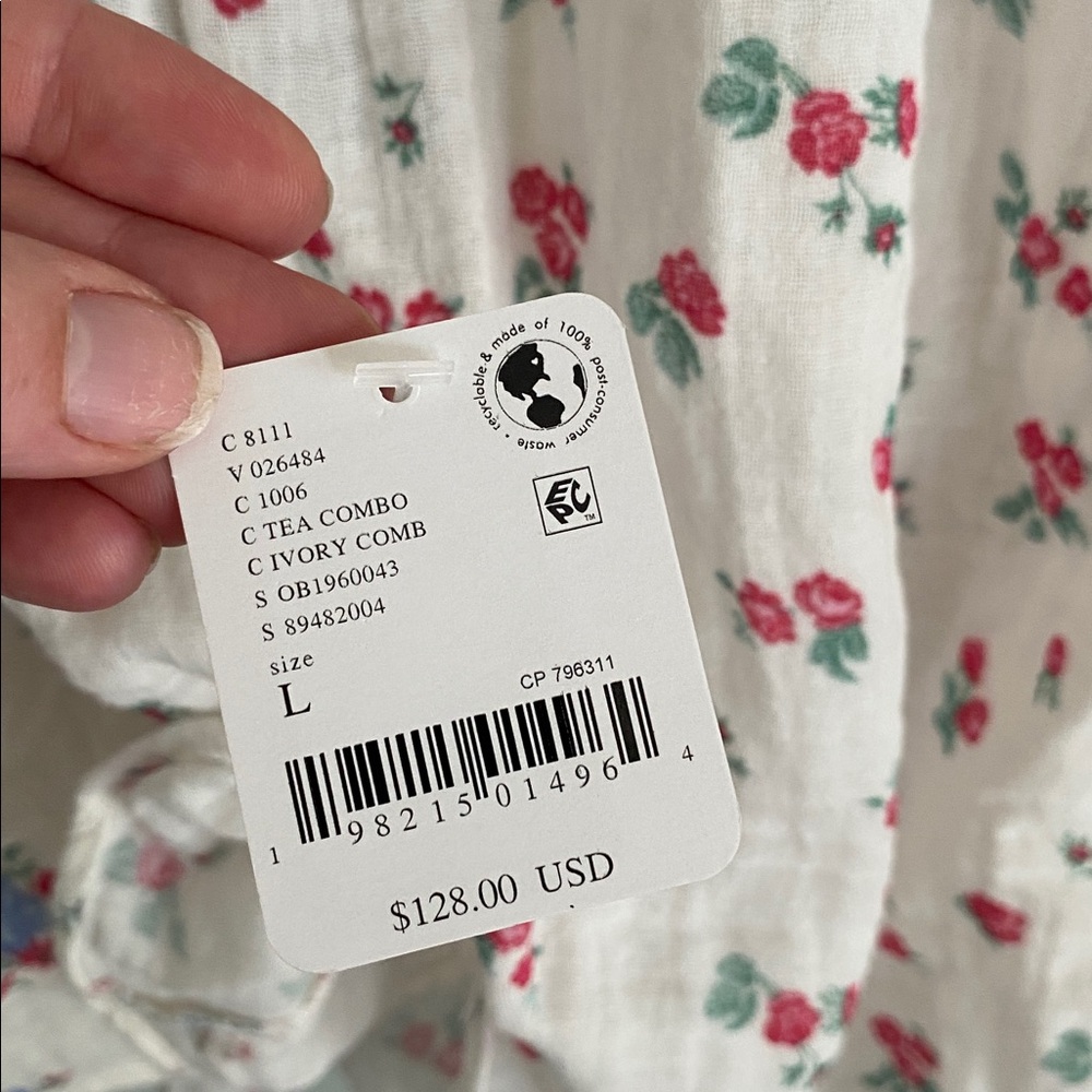Free People Women’s Floral White Short Sleeve Blouse Top Shirt Size Large NWT - Picture 6 of 8